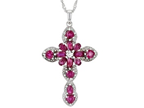 Red Mahaleo® Ruby Rhodium Over Sterling Silver Cross Pendant With Chain 4.63ctw.