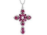 Red Mahaleo® Ruby Rhodium Over Sterling Silver Cross Pendant With Chain 4.63ctw.
