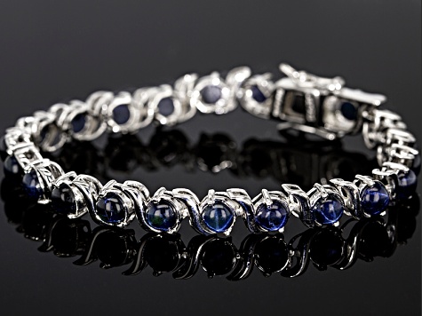 Blue Star Sapphire Rhodium Over Sterling Silver Bracelet 16.69ctw.