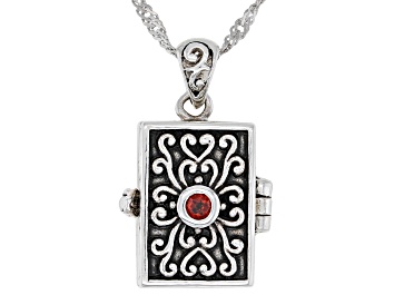 Picture of Red Garnet Sterling Silver Prayer Box Pendant With Chain 2.43ctw.