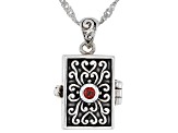 Red Garnet Sterling Silver Prayer Box Pendant With Chain 2.43ctw.