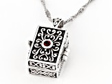 Red Garnet Sterling Silver Prayer Box Pendant With Chain 2.43ctw.