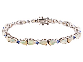 Multi Color Ethiopian Opal And Tanzanite Rhodium Over Sterling Silver Bracelet 6.16ctw.
