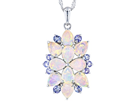 Multi Color Ethiopian Opal Rhodium Over  Sterling Silver Pendant With Chain 4.31ctw