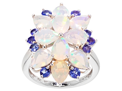 Multi Color Ethiopian Opal Rhodium Over Sterling Silver Ring 4.31ctw.