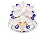 Multi Color Ethiopian Opal Rhodium Over Sterling Silver Ring 4.31ctw.