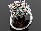 Multi Color Ethiopian Opal Rhodium Over Sterling Silver Ring 4.31ctw.