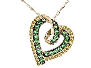 Tsavorite With Yellow Diamond 10k Yellow Gold Pendant With Chain 1.25ctw