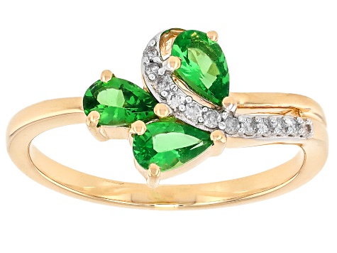 Tsavorite With White Diamond 10k Yellow Gold Ring 0.62ctw