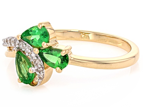 Tsavorite With White Diamond 10k Yellow Gold Ring 0.62ctw