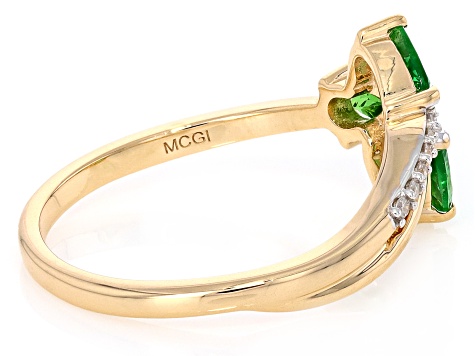 Tsavorite With White Diamond 10k Yellow Gold Ring 0.62ctw