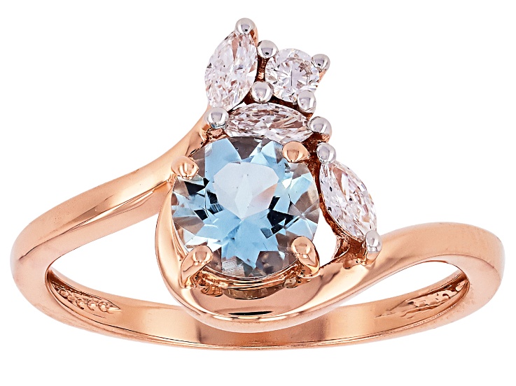 Aquamarine With White Prazana® Lab Grown Diamonds D-F VS2-SI 10k Rose Gold Ring 0.89ctw