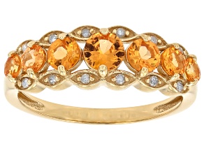 Spessartite Garnet With White Diamond 10k Yellow Gold Ring 1.02ctw