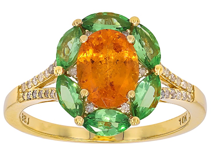 Spessartite Garnet With Tsavorite With White Diamond 10k Yellow