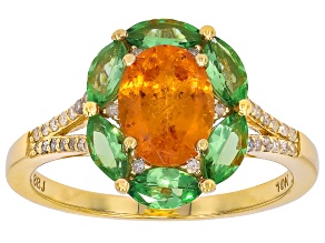 Spessartite Garnet With Tsavorite With White Diamond 10k Yellow Gold Ring 2.15ctw