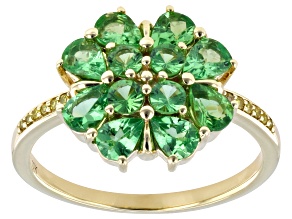 Tsavorite With Yellow Diamond 10k Yellow Gold Ring 1.37ctw