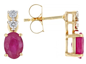 John Saul Ruby With White Prazana® Lab Grown Diamonds 10k Yellow Gold Earrings 2.01ctw