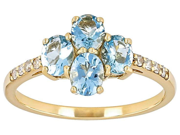 Santa Maria Aquamarine With White Diamond 10k Yellow Gold Ring 1.09ctw