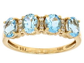 Santa Maria Aquamarine With White Diamond 10k Yellow Gold Ring 1.07ctw