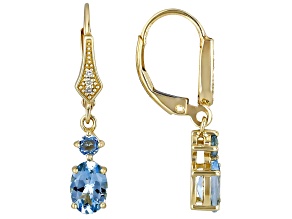 Blue Santa Maria Aquamarine With White Diamond 10k Yellow Gold Earrings 1.59ctw