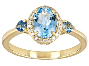 Santa Maria Aquamarine With White Diamond 10k Yellow Gold Ring 1.31ctw