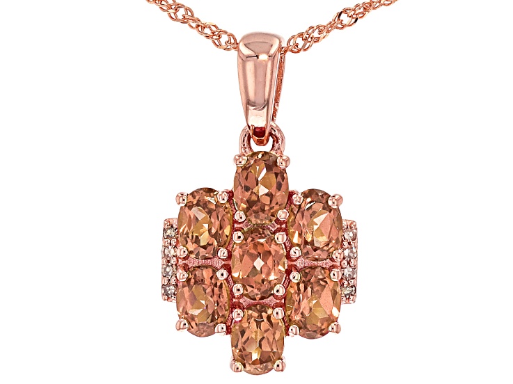 Color Shift Garnet With Champagne Diamond 10k Rose Gold Pendant With Chain 1.76ctw