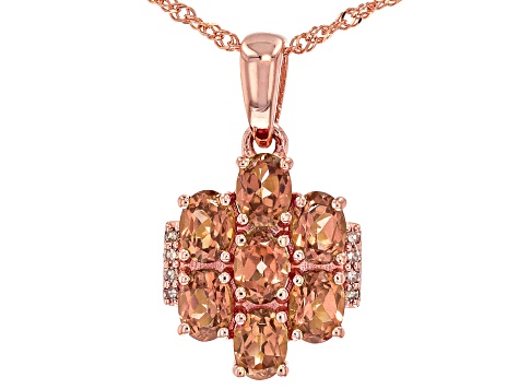 Color Shift Garnet With Champagne Diamond 10k Rose Gold Pendant With Chain 1.76ctw