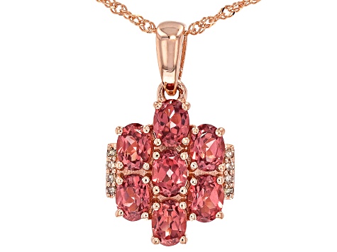 Color Shift Garnet With Champagne Diamond 10k Rose Gold Pendant With Chain 1.76ctw