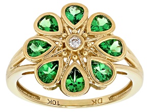 Tsavorite With White Prazana® Lab Grown Diamonds 10k Yellow Gold Ring 1.18ctw