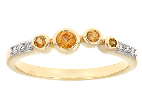 Spessartite Garnet With Lab Grown Diamond 10k Yellow Gold Ring 0.29ctw