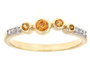 Spessartite Garnet With Lab Grown Diamond 10k Yellow Gold Ring 0.29ctw