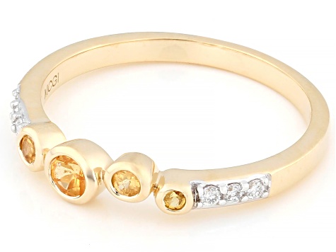 Spessartite Garnet With Lab Grown Diamond 10k Yellow Gold Ring 0.29ctw