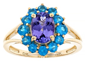 Tanzanite With Neon Apatite 10k Yellow Gold Ring 1.69ctw