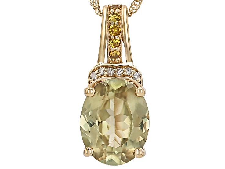 Green Turkish Diaspore With Yellow And White Diamond 10k Yellow Gold Pendant With Chain 2.46ctw