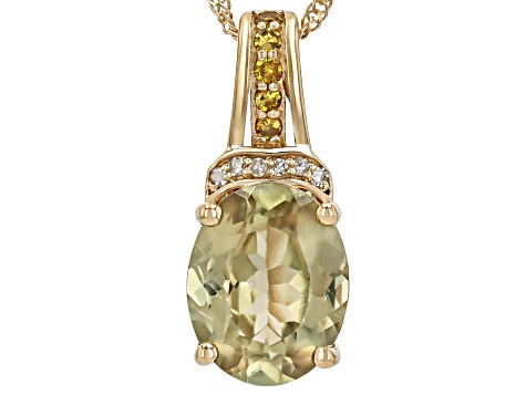 Green Turkish Diaspore With Yellow And White Diamond 10k Yellow Gold Pendant With Chain 2.46ctw