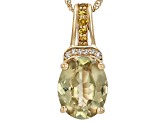 Green Turkish Diaspore With Yellow And White Diamond 10k Yellow Gold Pendant With Chain 2.46ctw