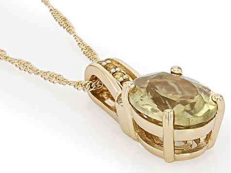 Green Turkish Diaspore With Yellow And White Diamond 10k Yellow Gold Pendant With Chain 2.46ctw