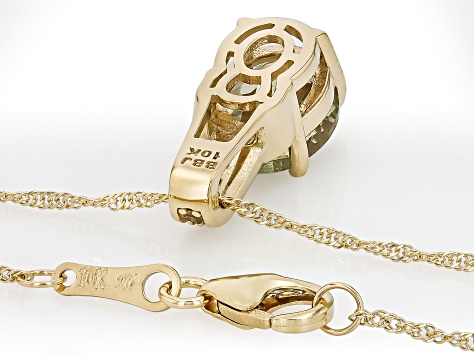 Green Turkish Diaspore With Yellow And White Diamond 10k Yellow Gold Pendant With Chain 2.46ctw