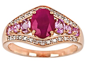 John Saul Ruby With Pink Sapphire And White Diamond 10k Rose gold Ring 2.10ctw
