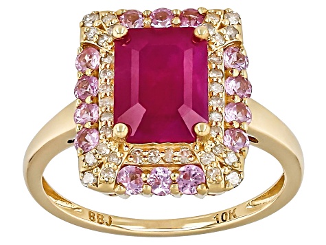 John Saul Ruby With Pink Sapphire With White Diamond 10k Yellow Gold Ring 3.14ctw