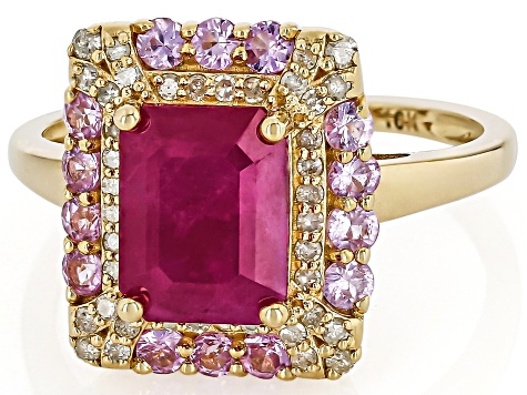 John Saul Ruby With Pink Sapphire With White Diamond 10k Yellow Gold Ring 3.14ctw