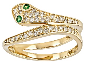 Tsavorite With White Diamond 10k Yellow Gold Snake Ring 0.41ctw