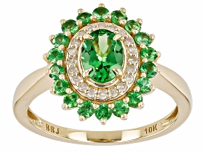 Tsavorite With White Diamond 10k Yellow Gold Ring 1.46ctw