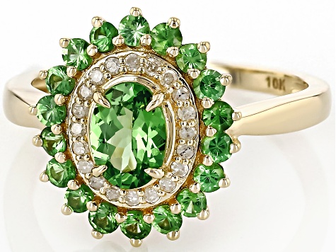Tsavorite With White Diamond 10k Yellow Gold Ring 1.46ctw