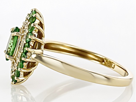 Tsavorite With White Diamond 10k Yellow Gold Ring 1.46ctw
