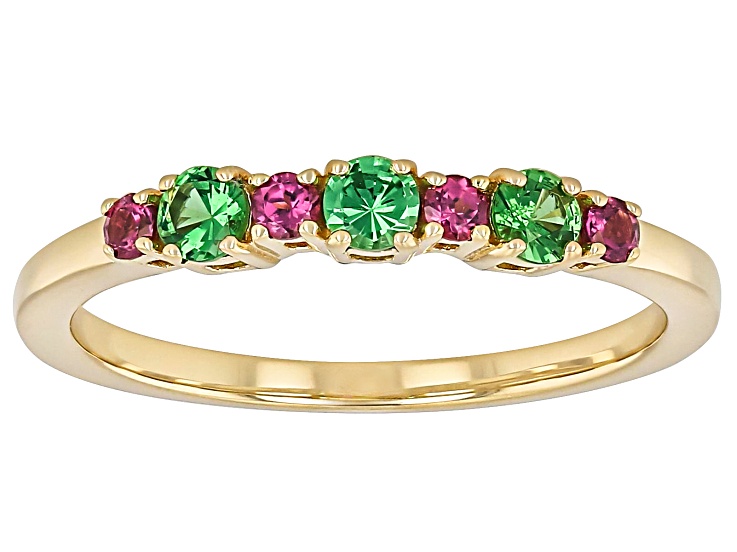 Tsavorite With Grape Color Garnet 10k Yellow Gold Ring 0.56ctw