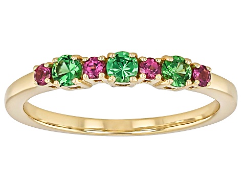 Tsavorite With Grape Color Garnet 10k Yellow Gold Ring 0.56ctw
