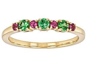 Tsavorite With Grape Color Garnet 10k Yellow Gold Ring 0.56ctw