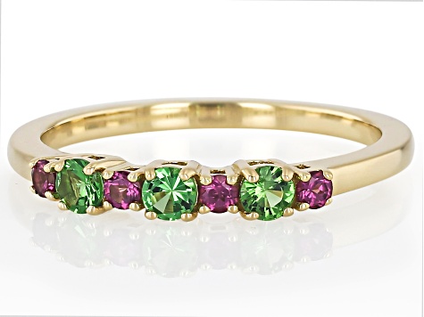 Tsavorite With Grape Color Garnet 10k Yellow Gold Ring 0.56ctw