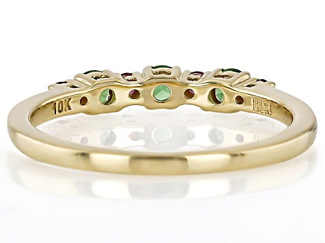 Tsavorite With Grape Color Garnet 10k Yellow Gold Ring 0.56ctw
